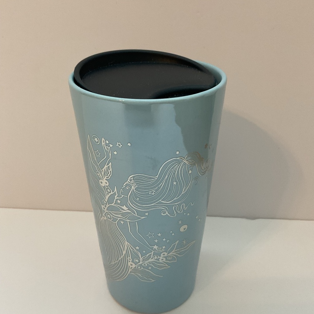 Starbucks Iridescent Light Blue Siren Mermaid w/ Silver Outline Ceramic Cup 12oz